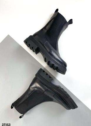 Зимние женские кожаные сапоги челси с мехом натуральная кожа тренд зима ботинки черные10 фото