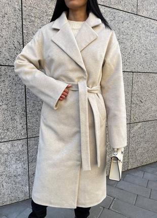 Теплое пальто под пояс1 фото