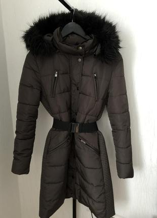 Пуховик/куртка/парка/курточка зимняя хаки  с поясом3 фото