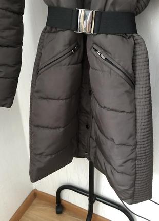 Пуховик/куртка/парка/курточка зимняя хаки  с поясом5 фото