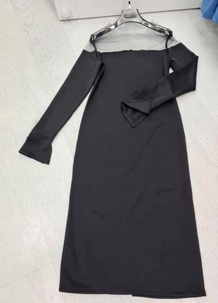 Стильное классическое классное красивое милое удобное модное трендовое вечернее простое платье платье черное с сеткой миди3 фото