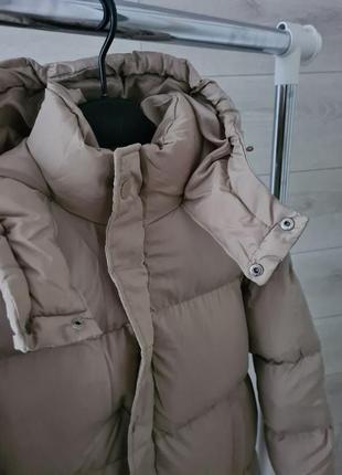 Куртка турция пуховик пальто с капюшоном длинная теплая осень зима одеяло оверсайз свободного кроя мокко песочная бежевая3 фото