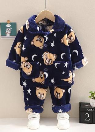 Тепла піжама ведмедики темно-синя3 фото