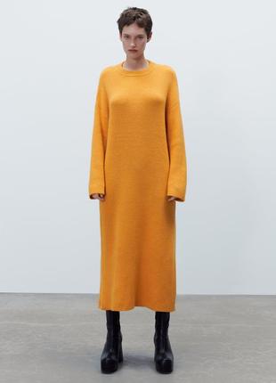 Длинное теплое вязаное макси платье zara