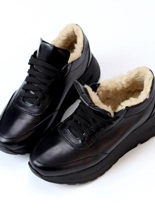 Натуральні шкіряні зимові утеплені чорні черевики4 фото