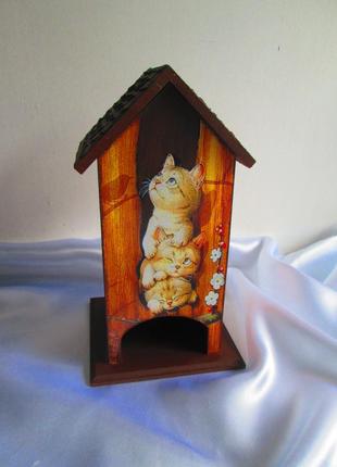 Чайний будиночок (будиночок для чайних пакетиків) 'кошенята-непосиди'1 фото