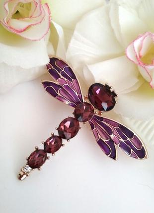 Яркая большая брошь стрекоза эмаль и камни