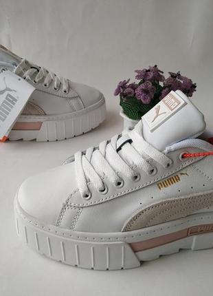 Женские кроссовки puma mayze leather white, beige1 фото