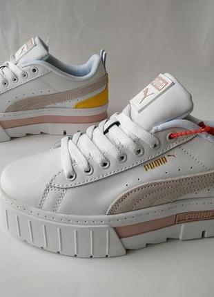 Женские кроссовки puma mayze leather white, beige8 фото