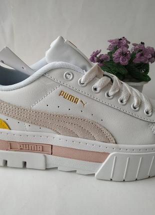 Женские кроссовки puma mayze leather white, beige10 фото