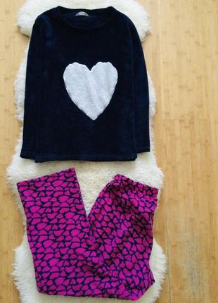 Dunnes флисовая пижама сердце. m-l зимний домашний комплект. пушистый флисовый темно- синий реглан с