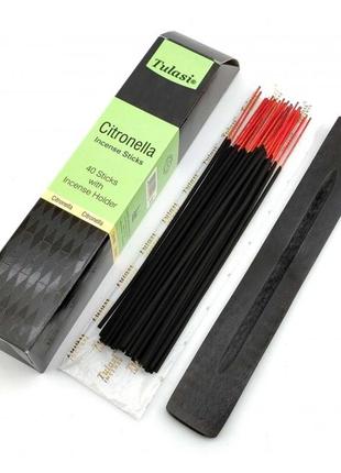 Citronella 40 stiks with incense holder (благовония 40 штук с деревянной подставкой)(tulasi)1 фото