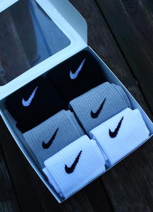 Набір комплект 6 пар шкарпетки біл сврі чорні і високі найк nike класичні подарунковий бокс