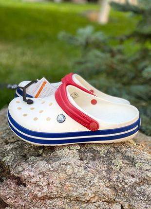 Кроксы женские белые сабо crocs crocband  white/blue