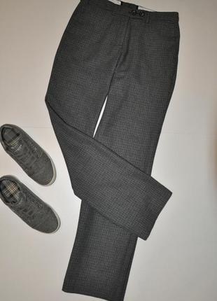 Серые плотные брюки прямого кроя h&m в гусиную лапку1 фото