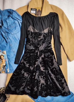 Atmosphere платье чёрное на бежевой подкладке велюр с сеточкой миди новое2 фото