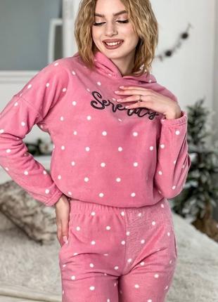 Розовая мягкая флисовая пижама/домашний костюм с капюшоном9 фото