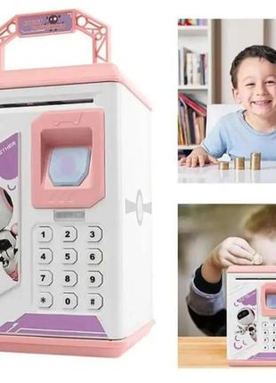 Детский сейф-копилка с кодовым замком и отпечатком пальца, pink