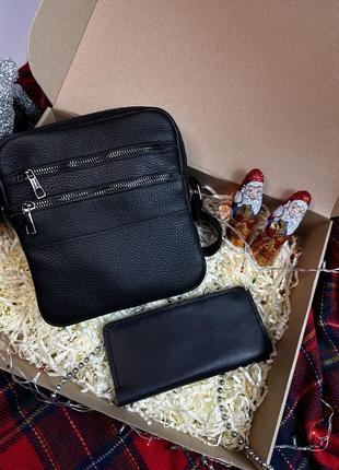 Подарунковий набір кожана чоловіча сумка та гаманець. подарочный набор - мужская кожаная сумка и кошелёк1 фото