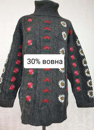 Теплий светр з вишивкою1 фото