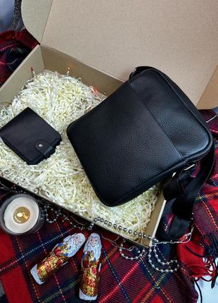 Подарочный набор – мужская кожаная сумка и кошелек. подарочний набор для мужественны - кожаная сумка и кашолк4 фото