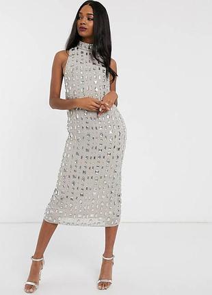 Шикарное платье миди обшитое камнями asos disign2 фото