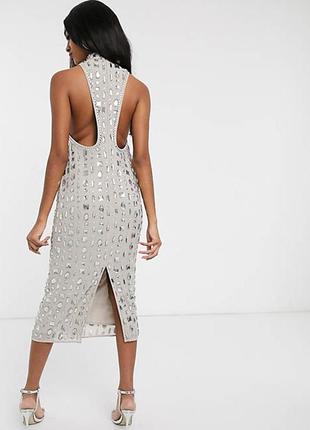 Шикарное платье миди обшитое камнями asos disign4 фото