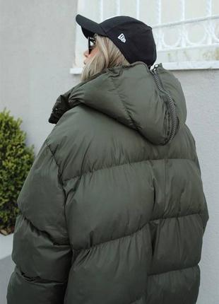 Куртка пуховик с капюшоном дутик хаки милитари теплая зима осень3 фото
