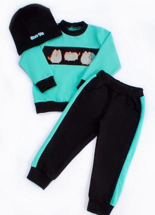 Утеплений костюм 3-ка в кольорах, теплий костюм з насосом котик, котики, теплый костюм котик