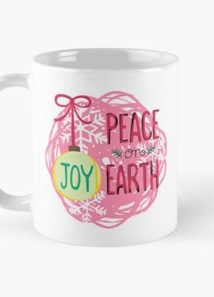 Чашка керамічна кружка з принтом joy peace on earth різдво біла 330 мл