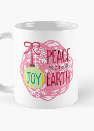 Чашка керамическая кружка с принтом joy peace on earth рождество белая 330 мл