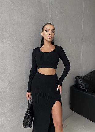 Костюм кроп топ + юбка с разрезом