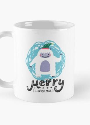 Чашка керамічна кружка з принтом merry christmas зубки біла 330 мл