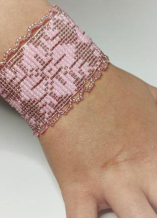 Браслет з мереживом/прикраси з бісеру/handmade/на замовлення/подарунок