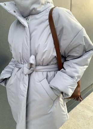 Куртка дутая пальто пуховик оверсайз под пояс зима на кнопках горловинп1 фото