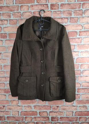 Короткое шерстяное пальто куртка хаки h&m1 фото