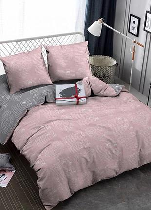 Комплект постільної білизни бязь, персиковий/ графіт з надписами євро розмір. постільна білизна з теплими відтінками бавовна