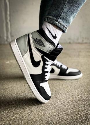 Кроссовки nike air jordan 1 retro white black grey