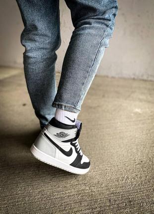 Кроссовки nike air jordan 1 retro white black grey2 фото