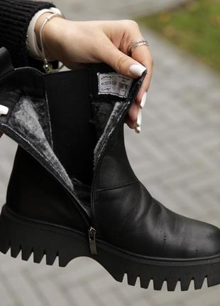 Челси ботинки зимние с мехом кожаные черные4 фото