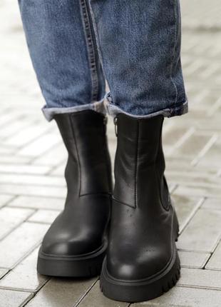 Челси ботинки зимние с мехом кожаные черные2 фото
