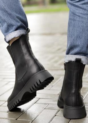 Челси ботинки зимние с мехом кожаные черные3 фото