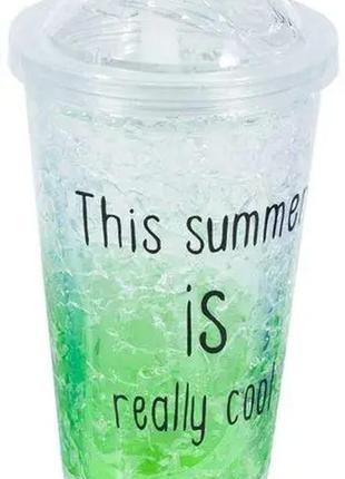 Термо-стакан 450мл "крижаний" пластиковий з кришкою та трубочкою lz-0322