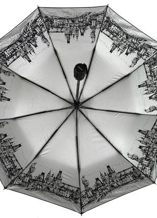 Жіноча складна парасоля напівавтомат з сріблястим напиленням і принтом міст від flagman, чорний, 713-42 фото