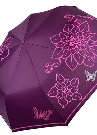 Женский складной зонт полуавтомат от flagman с принтом цветов, фиолетовый, fl511-1