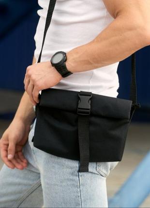 Чоловіча сумка месенджер через плече роллтоп dalas чорна тканинна