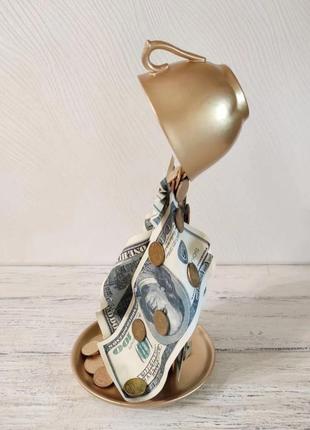 Сувенир статуэтка парящая чашка с золотым напылением и долларами ручная работа хенд...