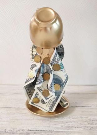 Сувенир статуэтка парящая чашка с золотым напылением и долларами ручная работа хенд...