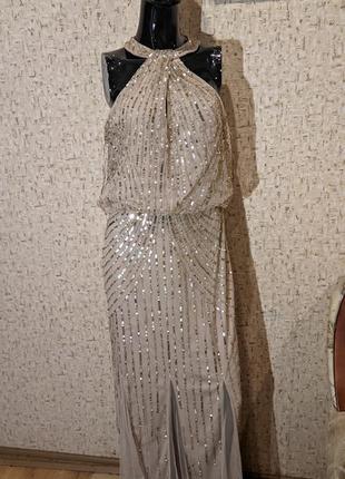 Нюдовые платье в пол обшитое пайетками lipsy5 фото