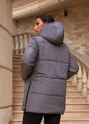 Зимняя куртка средней длины арт. а060, графит/серый/темно серый5 фото